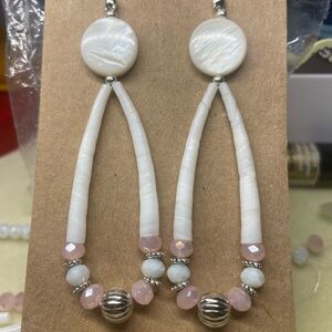 Elegant White and Pink Beaded Earrings